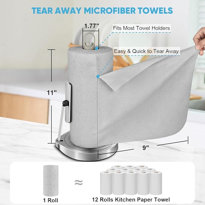 AIDEA Microfiber Cleaning Cloth 330 Sheets 6 Roll, Grey Microfiber Towels for Cars, Shop Towels, Shop Rags Washable, Cleaning Rags Reusable Paper Towels for Automotive, Workshops, House,11×9"