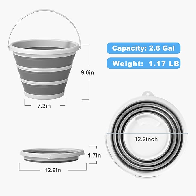 Collapsible Water Bucket with Handle. 2.6-Gallon Capacity, Designed for Outdoor Car Washing, Fishing, and Household Cleaning. Portable and Space-Saving
