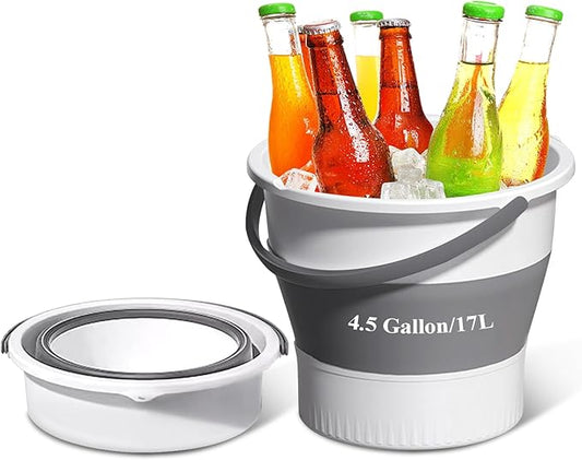 Collapsible Bucket 4.5 Gallon/17L Large Plastic Household Cleaning Mop Buckets Foldable Water Bucket for Car Wash Fishing Camping Beach (White)