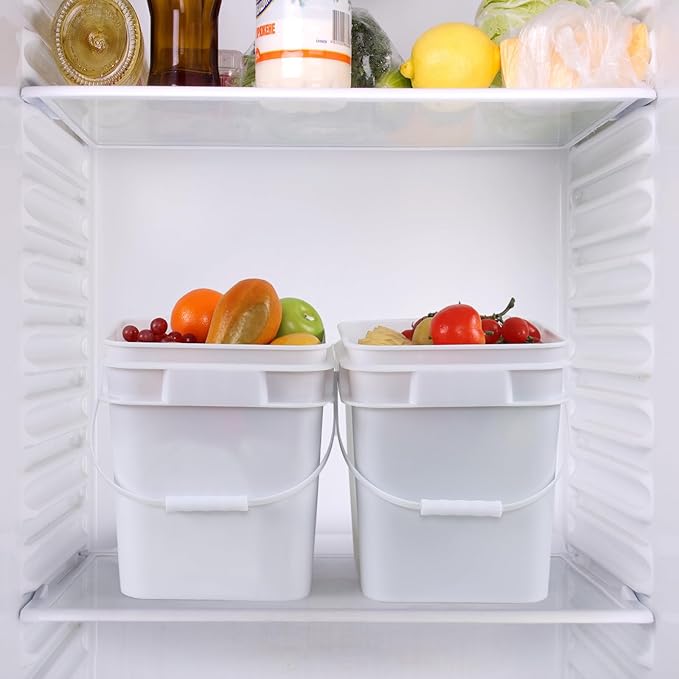 4-Pack Food Grade Bucket with Airtight Lids, Square Bucket with Plastic Handles, 3 Gallon, White