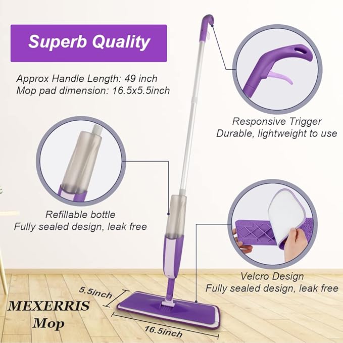 Spray Mops for Hardwood Floor Cleaning - MEXERRIS Microfiber Wood Floor Mop with 3 Reusable Washable Pads Refills Fit for Swiffer PowerMop,Spray Wet Jet Mops for Wood Laminate Ceramic Tiles
