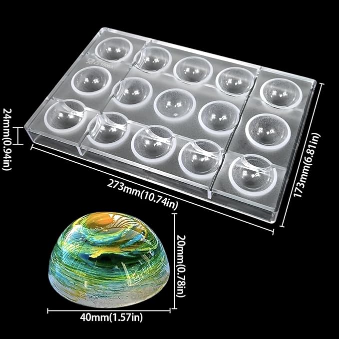TUKE Sphere Chocolate Mold Polycarbonate Hemisphere Molds for Baking, Candy, Desserts - Reusable, Food-Grade, Professional DIY Cake Decorating Tool (C_ Semi-Circle)