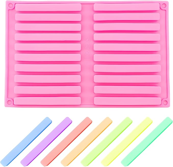 2 PACK Chocolate Rod Stick Silicone Strip Molds, 20 Bars Strips Biscuit Candy Molds for Cookies Candy Crayon Candle Soap Ice Cube Tray