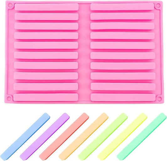 2 PACK Chocolate Rod Stick Silicone Strip Molds, 20 Bars Strips Biscuit Candy Molds for Cookies Candy Crayon Candle Soap Ice Cube Tray
