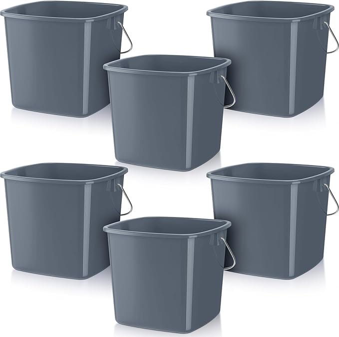Zhehao 6 Pcs 3 Quart Cleaning Bucket Small Detergent Square Bucket Sanitizing Plastic Pail with Handles Square Cleaning Pail for Home, Offices, School, Commercial Use, Food Service (Gray)