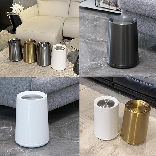 2.1 Gallon Bathroom Trash can with Lid, Small Brushed Silver Garbage Can, Stainless Steel Waste Basket for Bedroom Kitchen Office Hotel Powder Room Toilet (32A silver-8L)