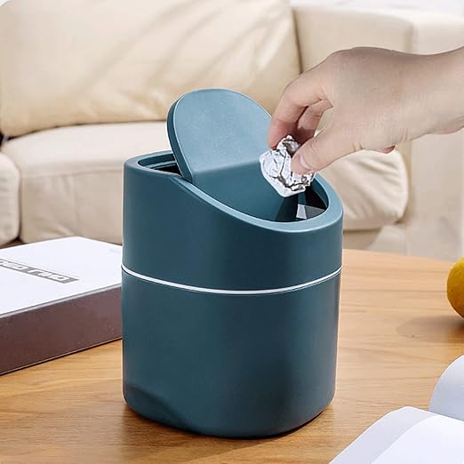 Mini Desk Trash Can with Lid with Trash Bags 180 Pcs Swing-Lid Tiny Countertop Garbage Bin Small Table Top Plastic Covered Waste Basket