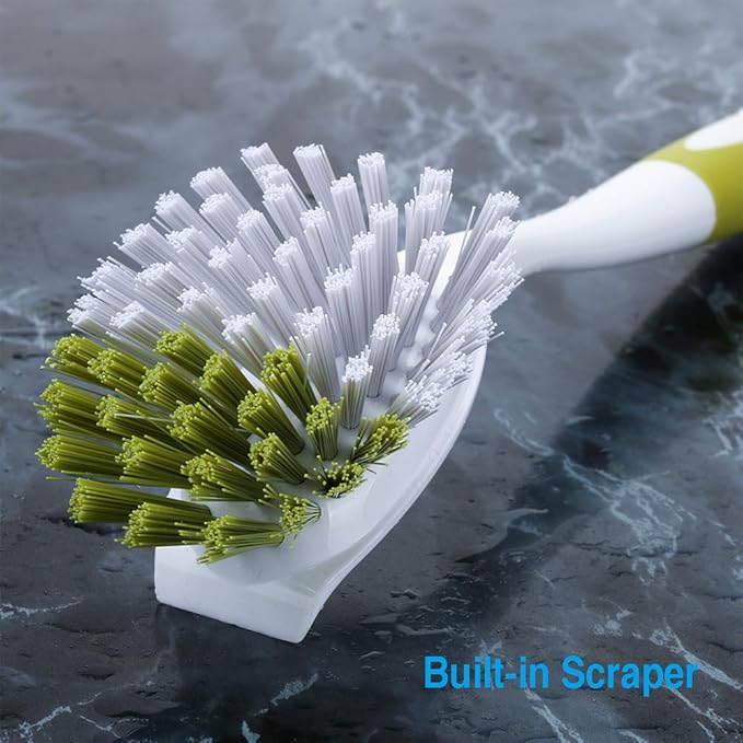 Dish Brush, Dish Scrubber & Kitchen Scrub Brush for Dishes, Pots, Pans, Sink, Cast Iron, Yellow-green 5 Pack