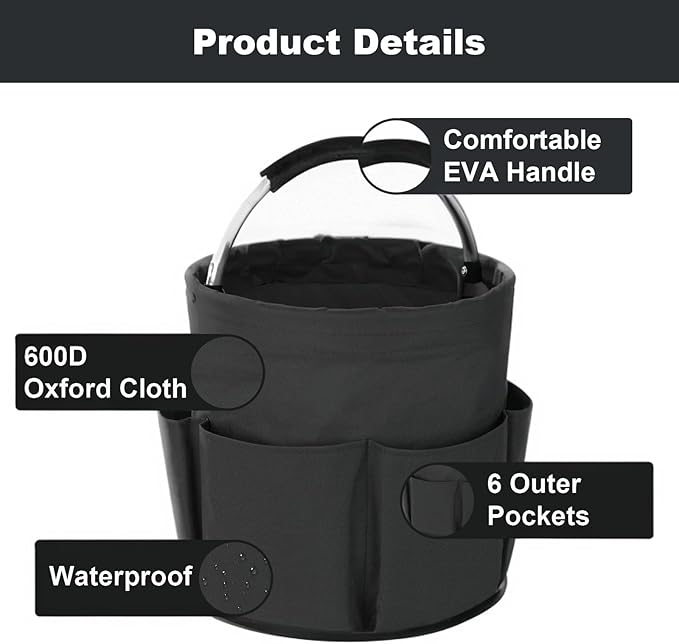 Cleaning Caddy with Handle, Cleaning Products Organiser, 17L Foldable Storage Basket, Cleaning Caddy Organiser, Portable Multi Cleaning Bucket Bag for Home, Garden (Black)