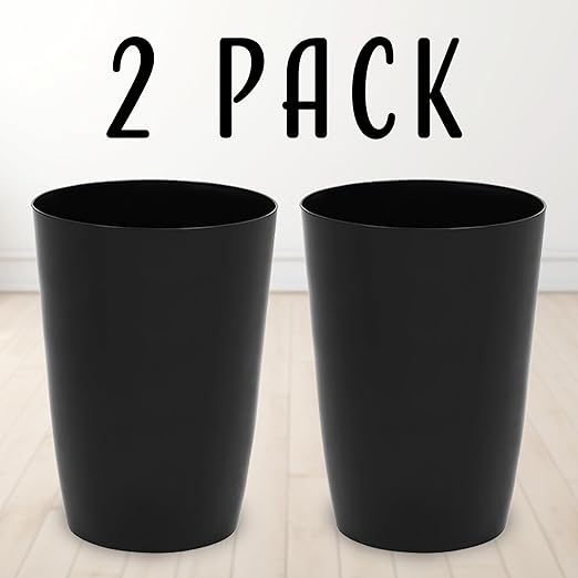 Mini Waste Basket - Pack of 2 Durable Small Plastic Garbage Trash Can Bin - Lidless Open-Top Rectangular Slim Profile for Compact Spaces - Suitable for Home, Bathroom, Office, Bedroom & More, Black