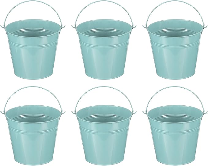 PATIKIL 5.9"x5.1" Small Metal Buckets with Handle, 6 Pcs Mini Galvanized Bucket Colorful Easter Buckets for Crafts Party Favors Decoration, Dark Blue