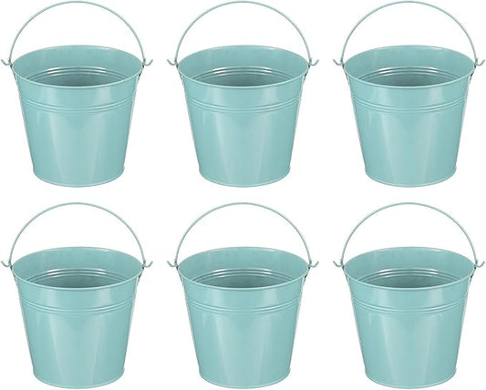 PATIKIL 5.9"x5.1" Small Metal Buckets with Handle, 6 Pcs Mini Galvanized Bucket Colorful Easter Buckets for Crafts Party Favors Decoration, Dark Blue