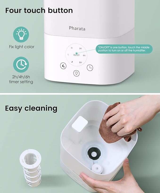 Humidifiers for Bedroom Home, 3.5L Top Fill Air Cool Mist Humidifiers for Baby Large Room Indoor Plants Nursery, Night Light, White