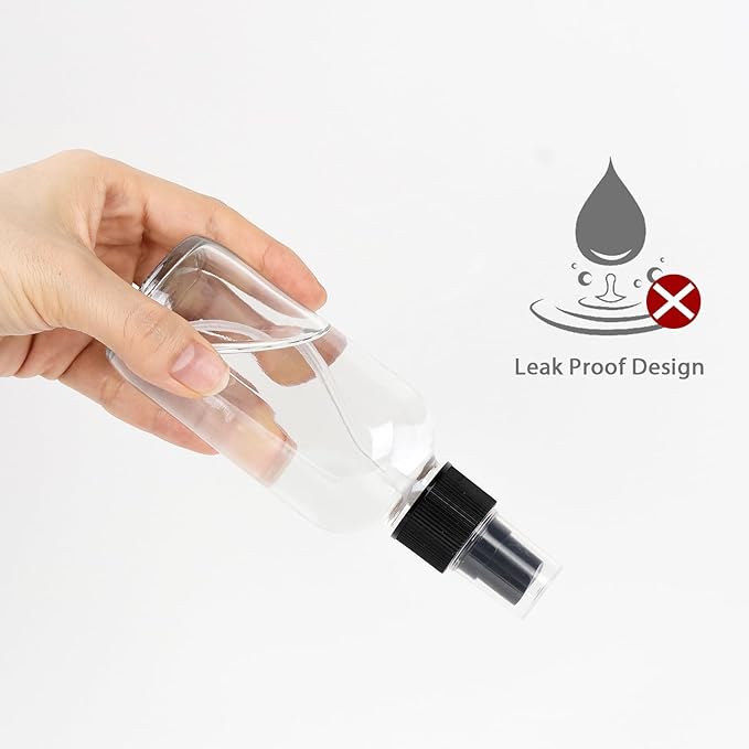CycleMore 25 Pack 4oz Clear Glass Spray Bottles with Fine Mist Sprayers, Glass Travel Bottles for Cosmetic Essential Oils Cleaning Solutions Perfumes & More Liquids (1 Brush, 2 Funnels and 36 Labels)