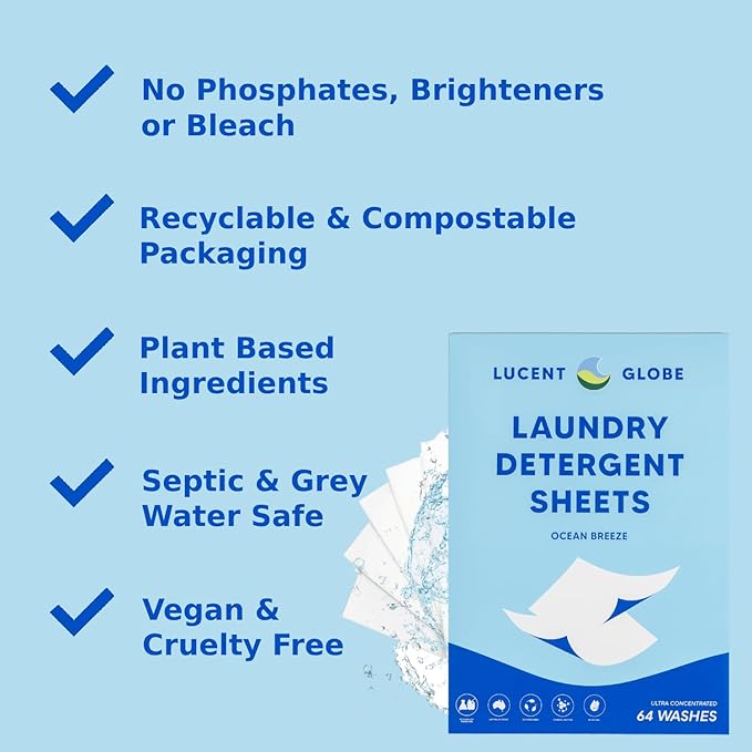 Lucent Globe Bulk Laundry Bundle - 2 x Laundry Detergent Sheets (128 Sheets) + 2 x Fabric Softener Sheets for Washer (128 Sheets)