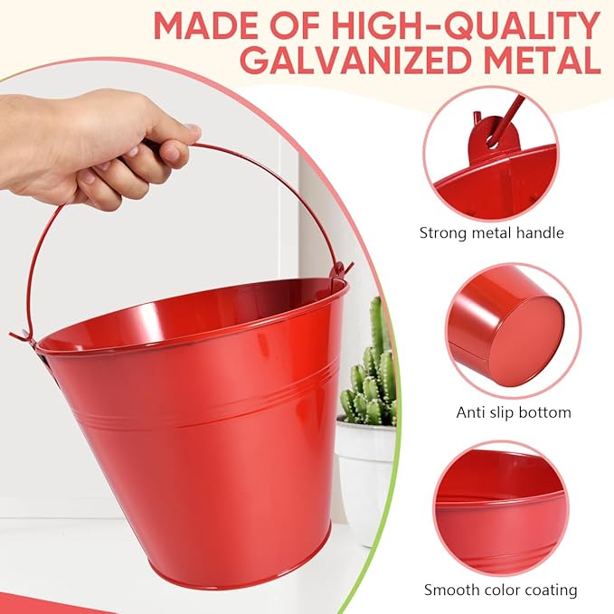 OBTANIM 7 Pack Red Metal Buckets with Handle Galvanized Ice Pails for Plants, Succulents, Party Favors Organizing, Rustic Home Decor or Classrooms Pencil Storage (9.1 x 6.7 inch)