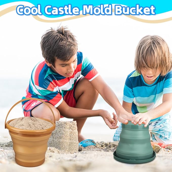 Dilabnba Collapsible Beach Buckets Set Toys, Easter Eggs Buckets, 3PCS 2.5 L Portable Silicone Foldable Pails for Camping Sandbox Garden Beach Party Fishing