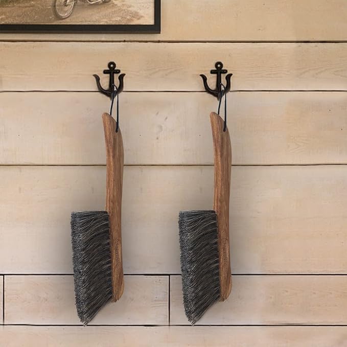 Counter Brush for Furniture, Drafting, Patio, Bed, Fireplace, Woodworking Cleaning, Horsehair Bristles Duster Wooden Handle Shop Brush, Hand Broom Brush - 2 Pack