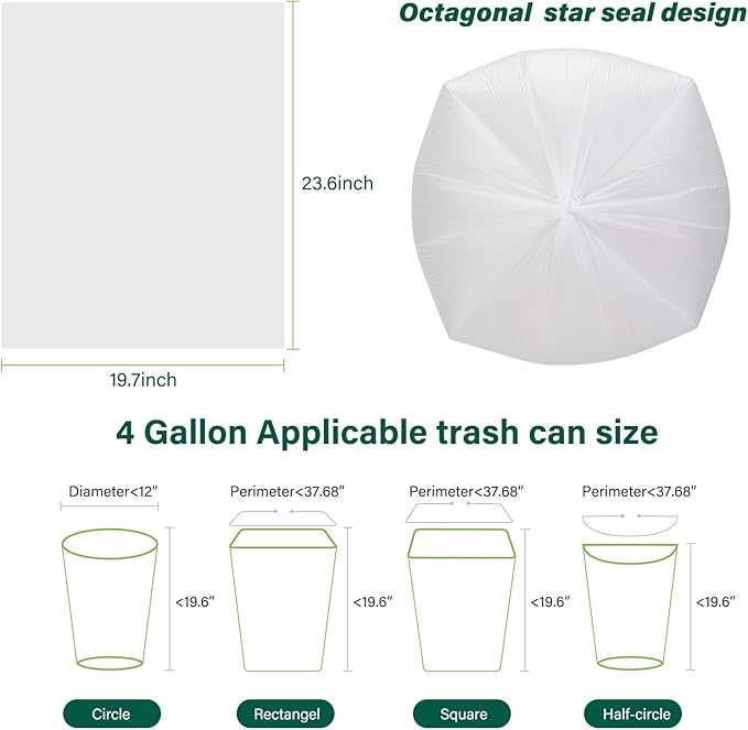 Inwaysin 4-6 Gallon Small Trash Bags Biodegradable 180 Counts, Ultra Thick & Strong 4 Gallon Trash Bag, Unscented Small Garbage Bags, Easy Tearing Waste Basket Liners for Bathroom, Bedroom, Office