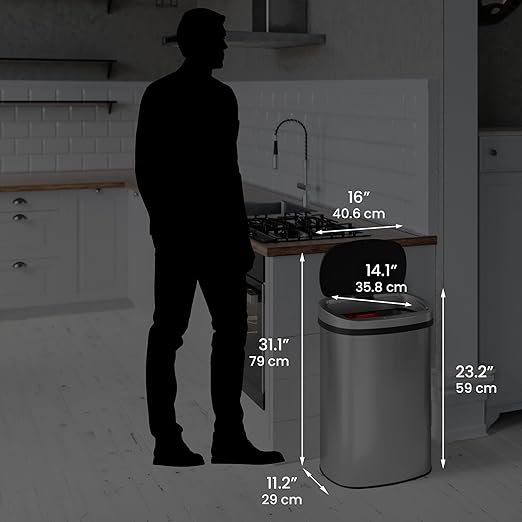 iTouchless Push-Top Lid 13 Gallon Trash Can with Odor Control System – Stainless Steel Garbage Bin, Press-Top, Soft-Close Spring Lid, Fingerprint-Resistant for Kitchen, Bathroom, Home Office, Restroom