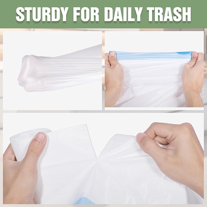 Small Trash Bags 200 Counts - 4 Gallon Trash Bags Drawstring, Small Garbage Bags for Bathroom, Office and Bedroom, White 4 Gal Trash Can Liners