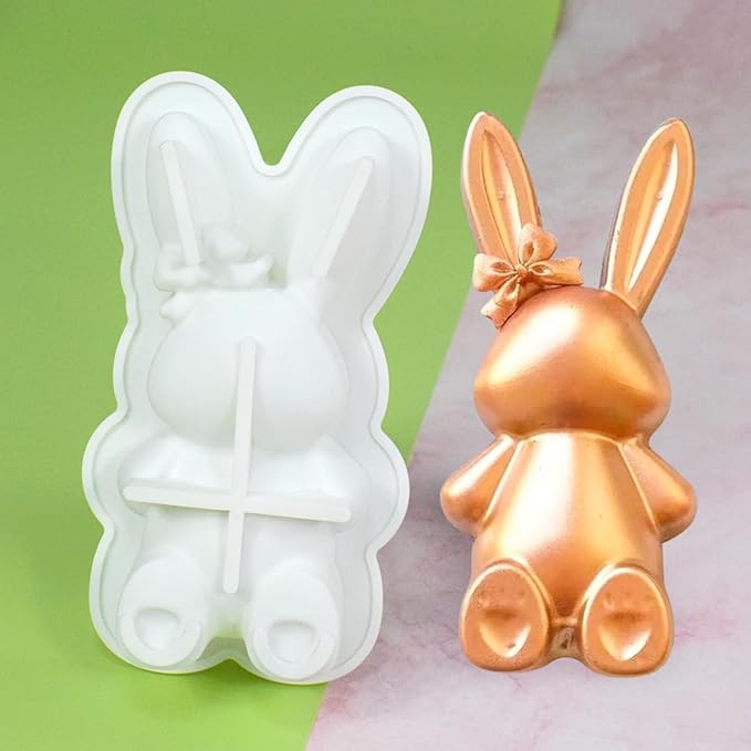 mostsom 3D Bow Bunny Silicone Candy Molds Silicone Molds for Hard Candy, Chocolate, Gummy Caramel, Ganache, Ice Cubes (Rabbit L_7x3.8x1.52inch)