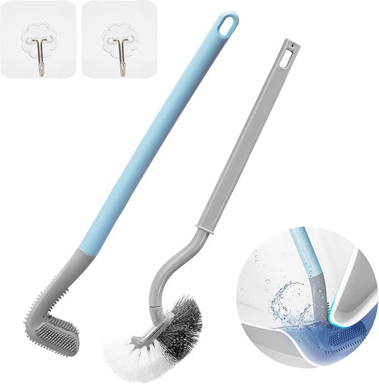 2Pcs Toilet Brush, Slim Compact Bathroom Toilet Scrubber No Dead Corners Silicone Toilet Brush, Curved Design Angled Toilet Cleaner Brush Scrubber for Deep Cleaning