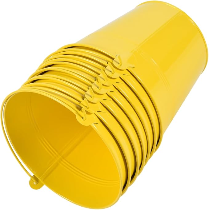 OBTANIM 7 Pack Yellow Metal Buckets with Handle Galvanized Ice Pails for Plants, Succulents, Party Favors Organizing, Rustic Home Decor or Classrooms Pencil Storage (6 x 4.4 inch)