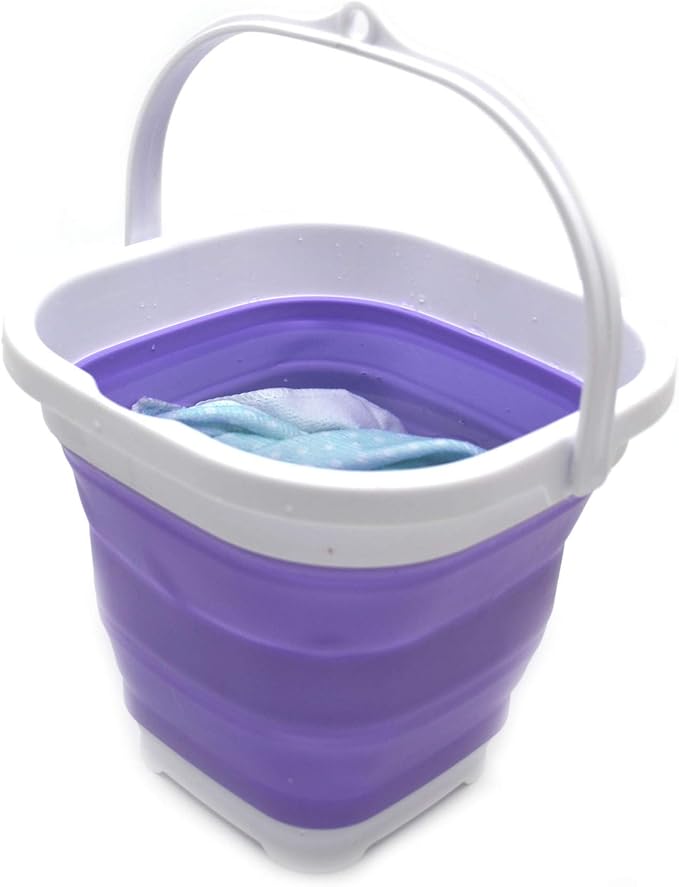 SAMMART 2.6L (0.68 Gallon) Super Mini Sqare Collapsible Plastic Bucket - Foldable Square Tub - Portable Fishing Water Pail - Space Saving Outdoor Waterpot (1, Lt. Purple)