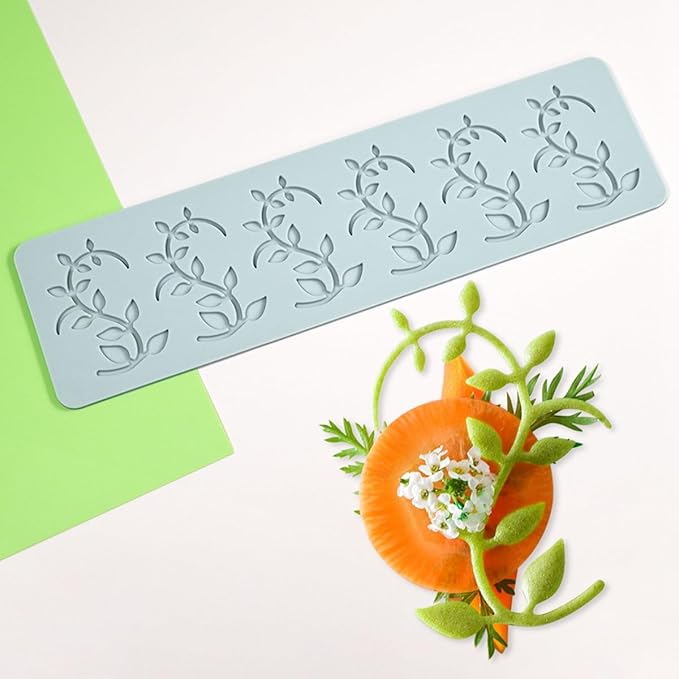TUKE Tuile Molds Silicone Curved Leaf Silicone Hollow Mold Candy Mold Lace Mat for Cake Sugar Craft Decoration Chocolate Fondant Tuille Paste Baking Gummy Mould (Curved Leaf_9.6x2.64x0.12inch)