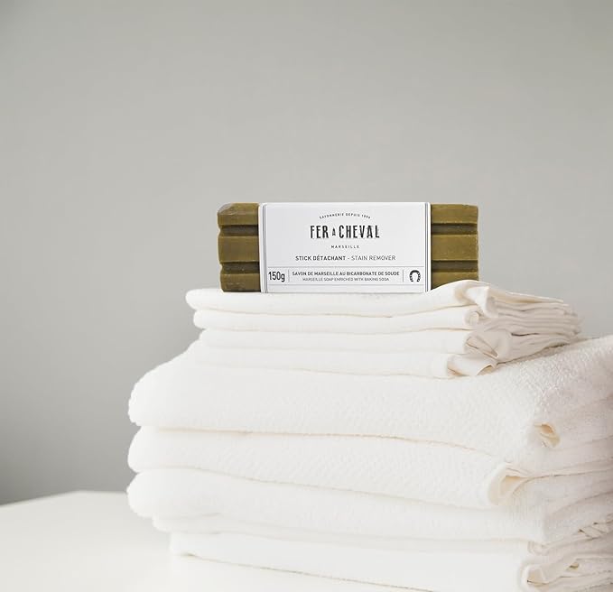 Fer à Cheval Marseille Soap Stain Remover Stick 2 Pack - Natural, Hypoallergenic, Travel-Sized Laundry Solution, 150g/5.29oz (Stick with Baking Soda)