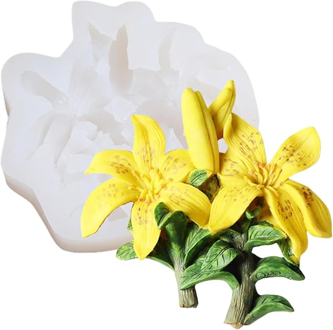 3D Flower Bouquet Candle Soap Silicone Molds Fondant Chocolate Candy Cake Decorating Mould Resin Clay Baking Pastry Tools (Lily)
