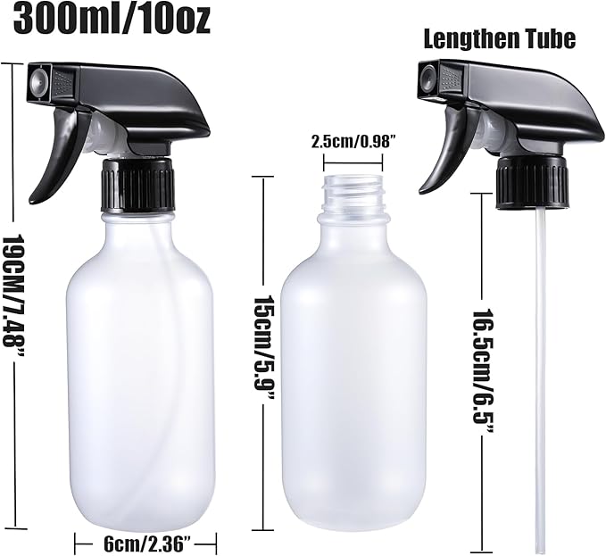 Small Water Spray Bottle for Hair, Frosted Clear Plastic Small Squirt Bottle with Adjustable Mist/Stream, Refillable Empty Mister Spray Bottles for Hair, Plant, Cleaning, Pet, 10.1 oz /300ML