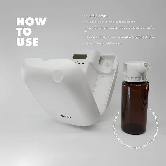 Aromely Smart Bluetooth Nebulizing Aromatherapy Scent Diffuser, Essential Oil Diffuser for Home, Spa & Office, Waterless Aroma Diffuser, App Controlled Perfect Air Freshener up to 1,500 SQFT - White