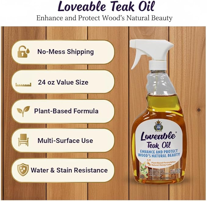 EcoDecors Loveable 24oz Bottle Teak Oil Teak Cleaner Protective, Wood Restorer Eco Household Wood Furniture Cleaner Spray bottle For Hardwood Furniture – Certified EPA Safer Choice - 32 oz