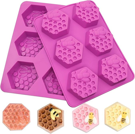 Sakolla 2 Pack Honeycomb Silicone Soap Molds, 6 Cavity Hexagon Bee Silicone Molds for Soap, Lotion Bars, Wax Melts, Beeswax (Purple)