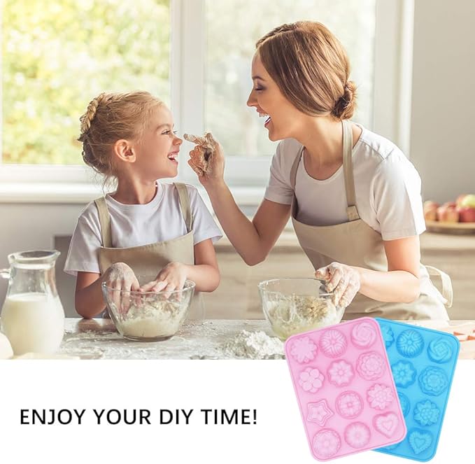 5 Pcs Silicone 3D Flower Shape Chocolate Candy Molds Set, 12 Cavity Non-Stick Food Grade Baking Molds, Ice Cube Trays for Wedding, Festival, Parties