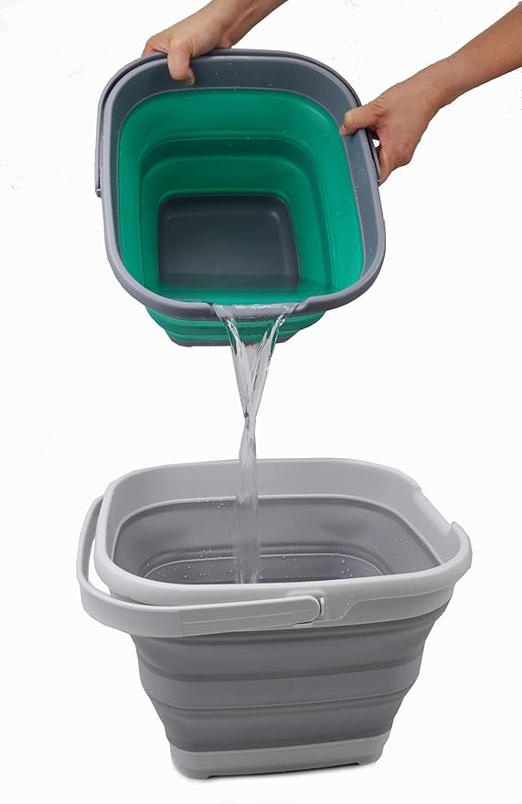 SAMMART 10L (2.6 Gallon) Collapsible Rectangular Handy Basket/Bucket (Dark Grey/Bluish-Green, 1)