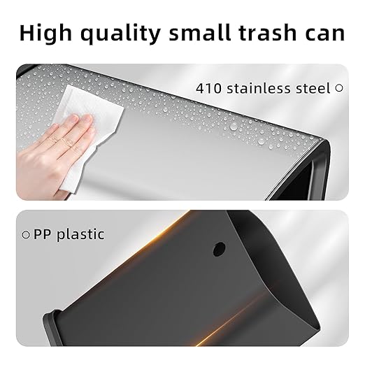 2.6 Gal Stainless Steel Bathroom Trash Can,Metal Waste Baskets with Removable Inner Bucket,Small Office Garbage Can