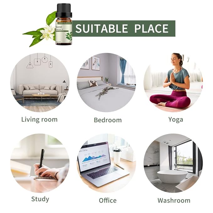 GREENSLEEVES Neroli Essential Oil, 10ml Pure Plant-Based Fragrance Oil for Aromatherapy, Essential Oils for Diffuser, Air Freshener, Massage, Bath Bomb, Scented Candle Soap Making