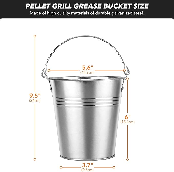 Stanbroil Grill Grease Bucket Replacement with 10-Pack Bucket Liners for Traeger 20/22/34 Series, Pit Boss, Camp Chef, Louisiana, etc Pellet Grill/Smoker, Silver