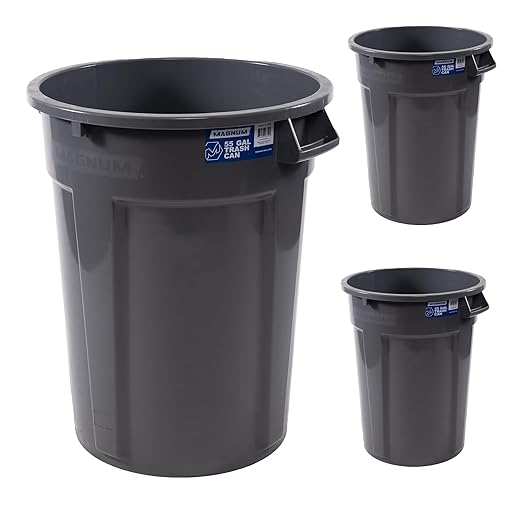 55 Gallon Trash Can, Construction Grade, Heavy Duty Plastic, Jobsite Ready for Handling and Holding Garbage CMTC-C000-55G03 (3 Pack)