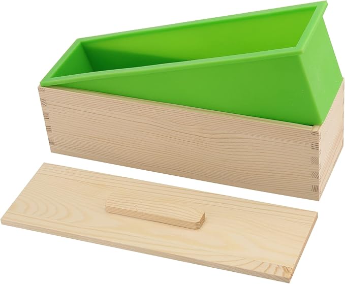 KEILEOHO 4 PCS 42oz Soap Molds Loaf with lid, Large Wooden Soaps Molds, Flexible Rectangular Silicone Soap Mold for Soaps, Cake, DIY, Green