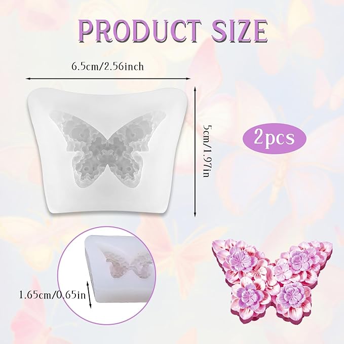 2Pcs Flower Butterfly Silicone Molds, 3D Floral Butterfly Candle Molds Epoxy Resin Molds for Candle Making, Silicone Mold for DIY Scented Candles Polymer Clay Craft
