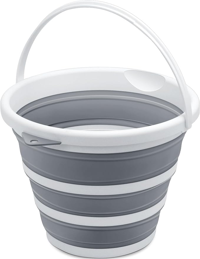 Goderewlid Collapsible Bucket 2.6 Gal/10L, Space-Saving, Portable Foldable Water Pail for Versatile Use, Home, Outdoors, Car Wash, Camping, Fishing - Grey, Single Pack