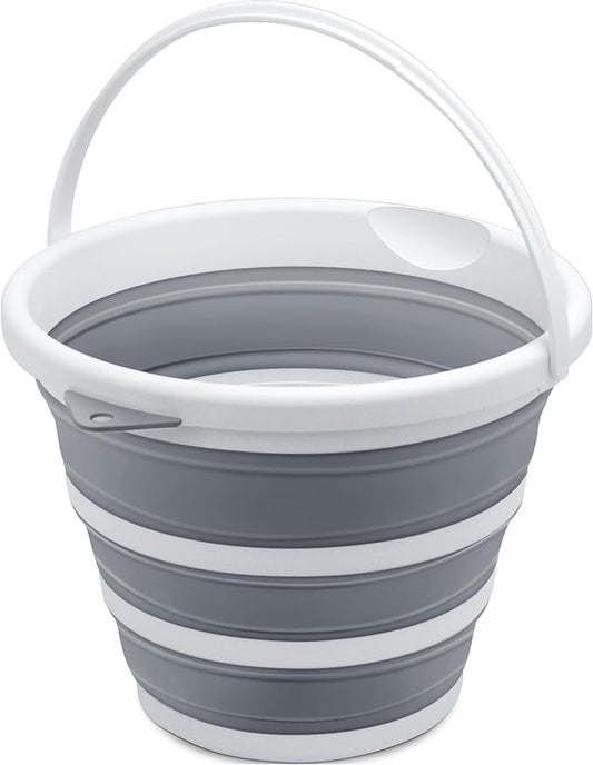 Goderewlid Collapsible Bucket 2.6 Gal/10L, Space-Saving, Portable Foldable Water Pail for Versatile Use, Home, Outdoors, Car Wash, Camping, Fishing - Grey, Single Pack