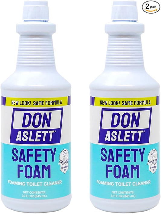 Don Aslett Safety Foam Toilet Bowl Cleaner (32 Oz Bottle, Pack of 2) Acidic Detergent and Deodorizer | Cleans Hard Water and Mineral Stains in Porcelain Toilets