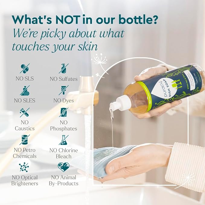 Puracy Natural Dish Soap Packs- Skin-Softening Plant-Based Dishwashing Soap, Non-Toxic Dish Soap, Organic Liquid Dishwashing Detergent Soap (Green Tea & Lime, 16 fl oz, 3 Pack)