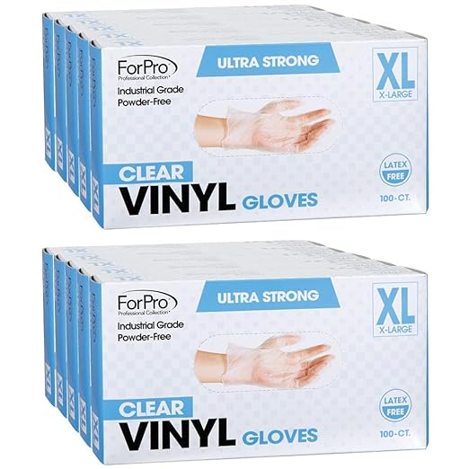 ForPro Disposable Vinyl Gloves, Clear, Industrial Grade, Powder-Free, Latex-Free, Non-Sterile, Food Safe, 2.75 Mil. Palm, 3.9 Mil. Fingers, X-Large, 100-Count (Pack of 10)