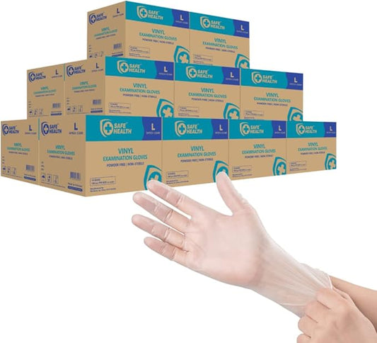 Safe Health Vinyl Exam Disposable Gloves, Free of Latex & Powder, Clear, 3.5 Mil, Medical Grade